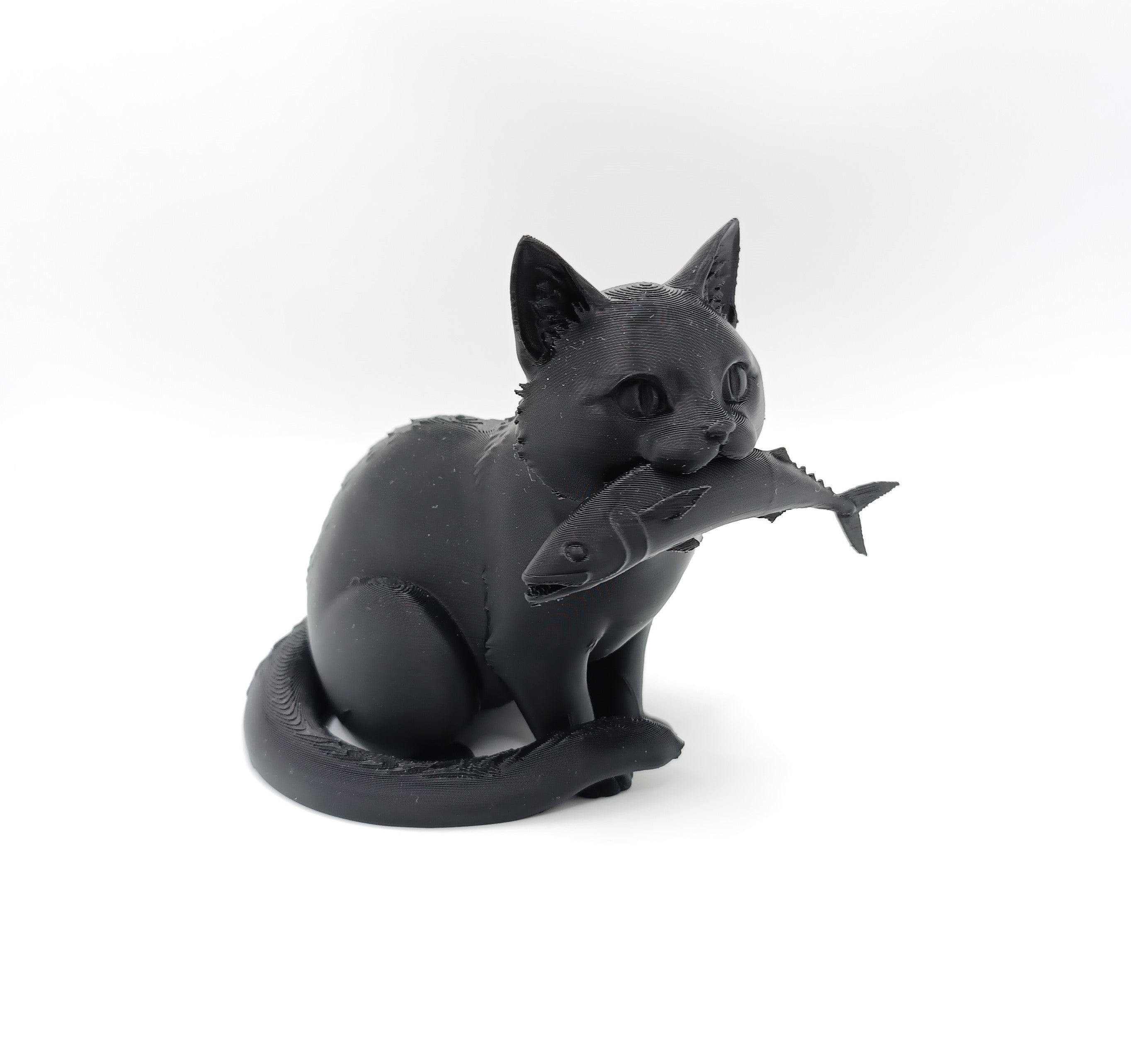 Statuetta Gatto con Pesce Anime