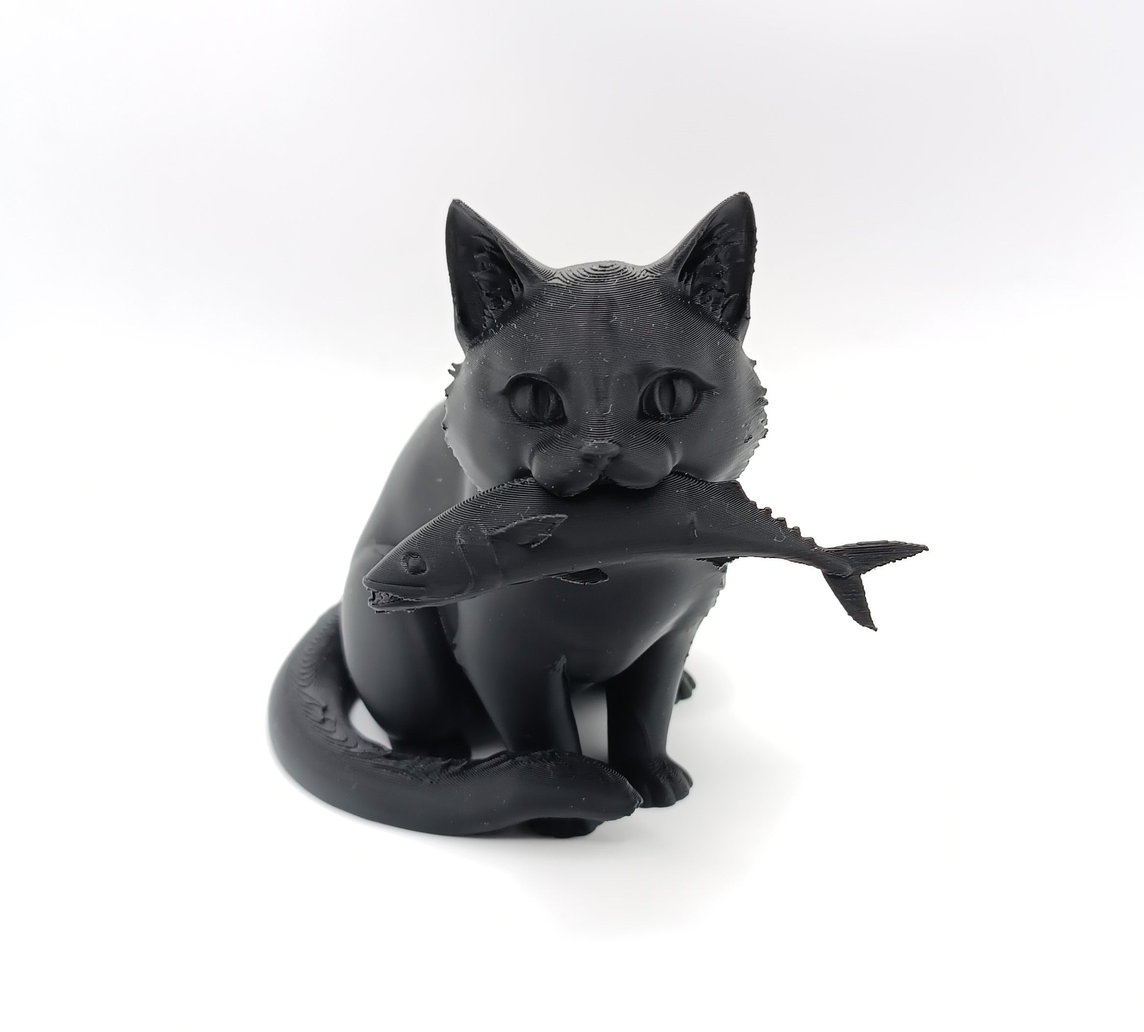 Statuetta Gatto con Pesce Anime